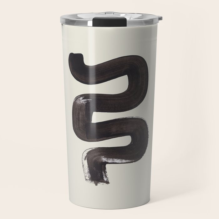 Black & White Minimalist Abstract Shapes Patterns Black Ink Painting Travel Mug Gallery Image 1