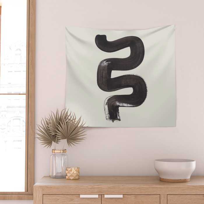Black & White Minimalist Abstract Shapes Patterns Black Ink Painting Wall Tapestry Gallery Image 2