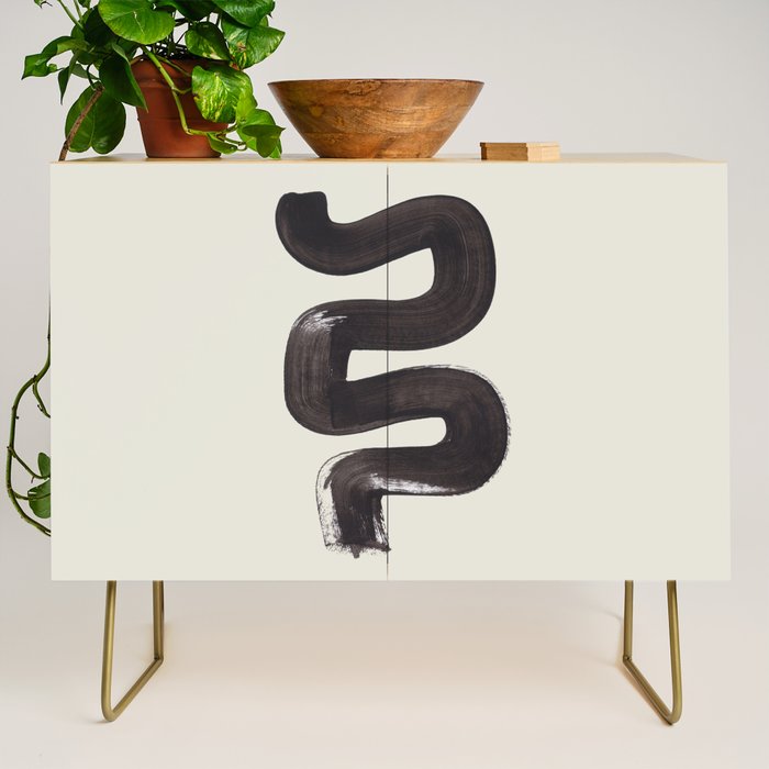Black & White Minimalist Abstract Shapes Patterns Black Ink Painting Credenza Gallery Image 1