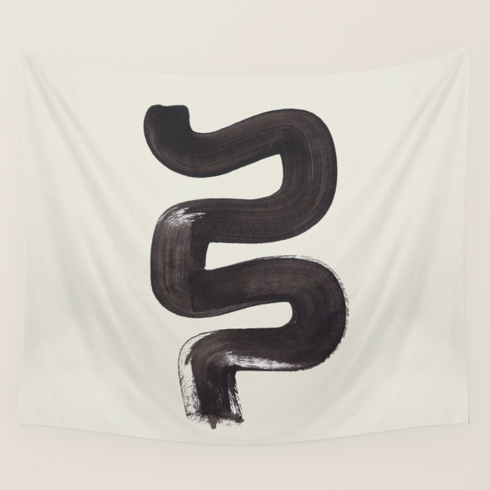Black & White Minimalist Abstract Shapes Patterns Black Ink Painting Wall Tapestry Gallery Image 4