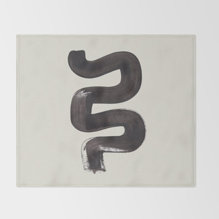 Black & White Minimalist Abstract Shapes Patterns Black Ink Painting Throw Blanket Gallery Image 2