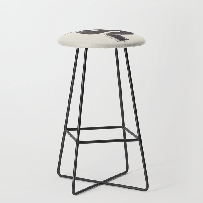 Black & White Minimalist Abstract Shapes Patterns Black Ink Painting Stool Gallery Image 1