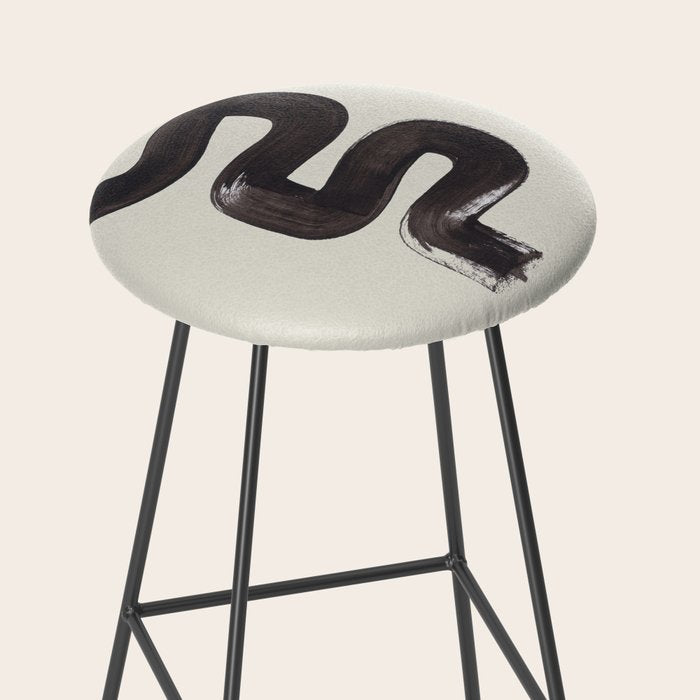 Black & White Minimalist Abstract Shapes Patterns Black Ink Painting Stool Gallery Image 2