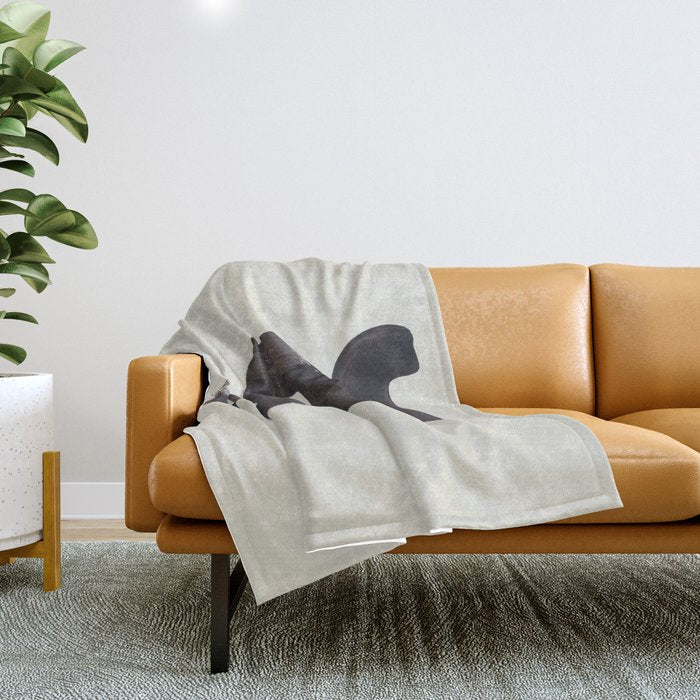 Black & White Minimalist Abstract Shapes Patterns Black Ink Painting Throw Blanket Gallery Image 1