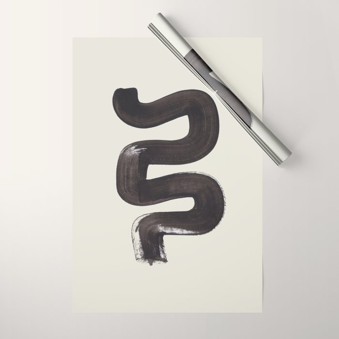 Black & White Minimalist Abstract Shapes Patterns Black Ink Painting Wrapping Paper Gallery Image 1