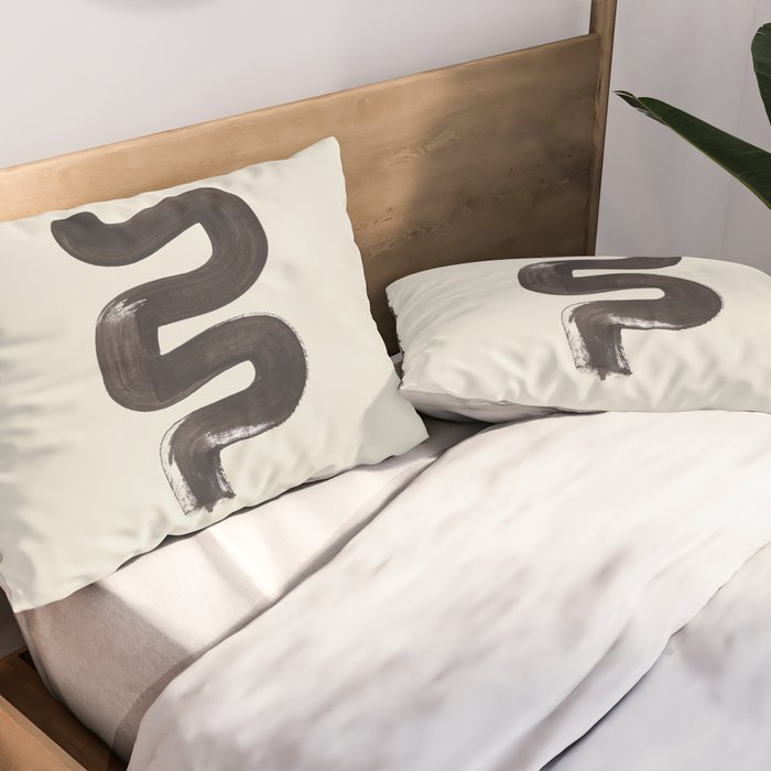 Black & White Minimalist Abstract Shapes Patterns Black Ink Painting Pillow Sham Gallery Image 2