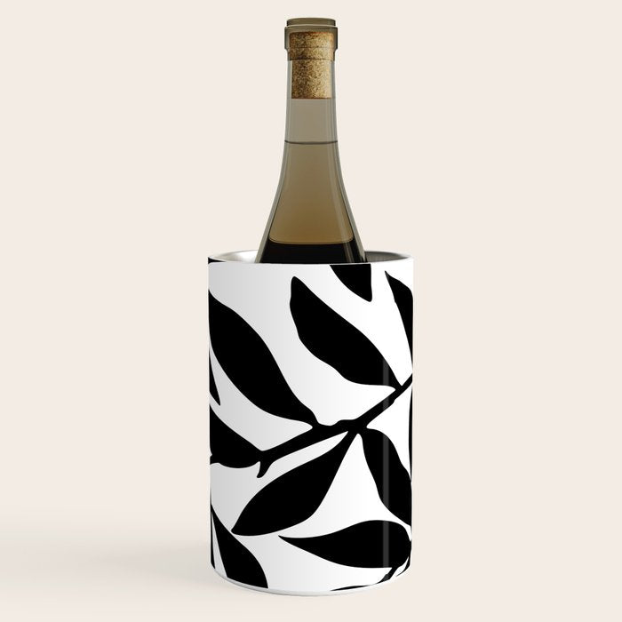 Bold Black White Botanical Leaf Silhouettes Wine Chiller Gallery Image 3