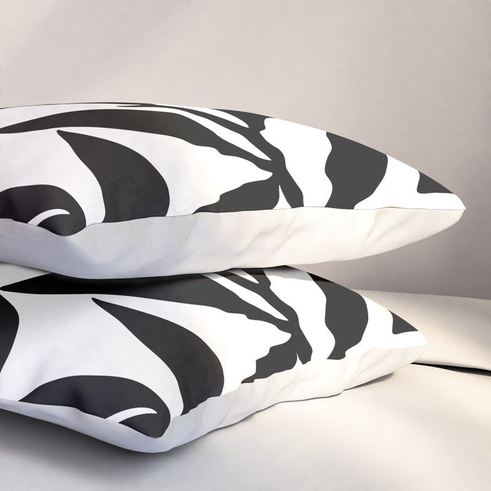 Bold Black White Botanical Leaf Silhouettes Pillow Sham Gallery Image 3