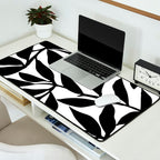 Bold Black White Botanical Leaf Silhouettes Desk Mat Gallery Image 2
