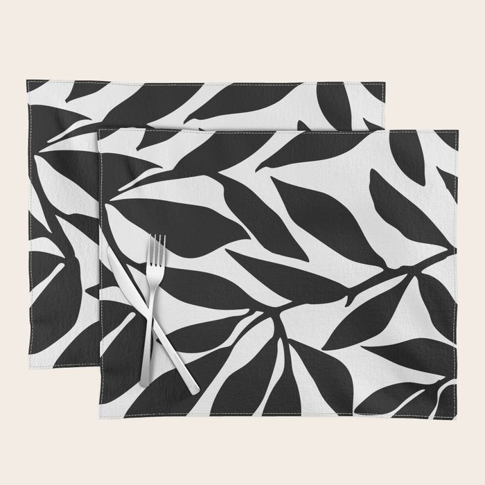 Bold Black White Botanical Leaf Silhouettes Placemat Gallery Image 1