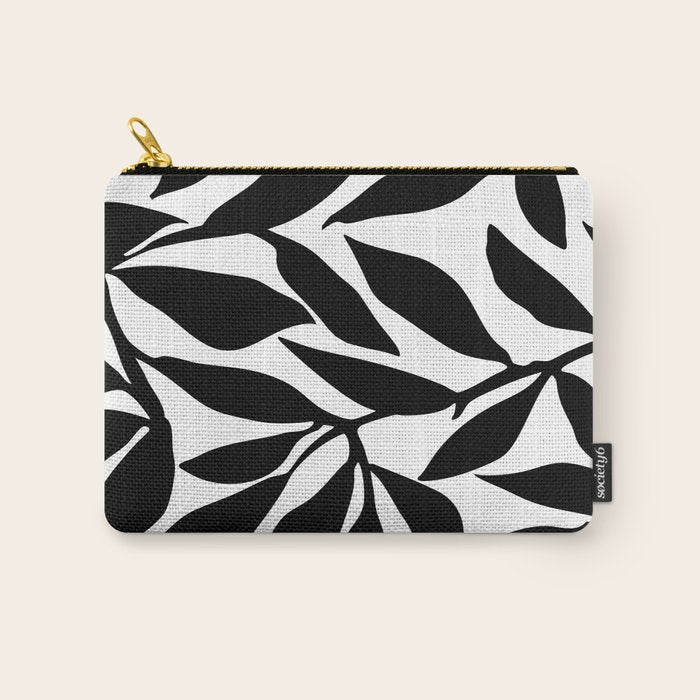 Bold Black White Botanical Leaf Silhouettes Carry All Pouch Gallery Image 1