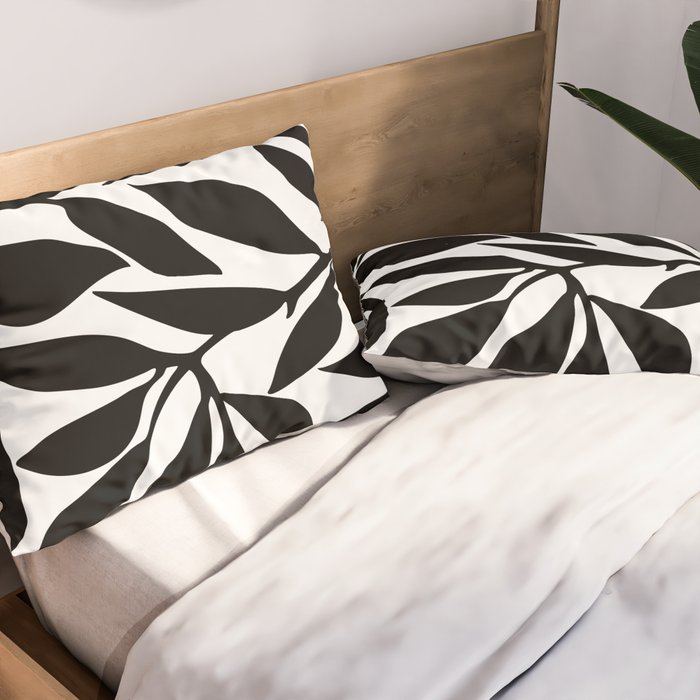 Bold Black White Botanical Leaf Silhouettes Pillow Sham Gallery Image 2