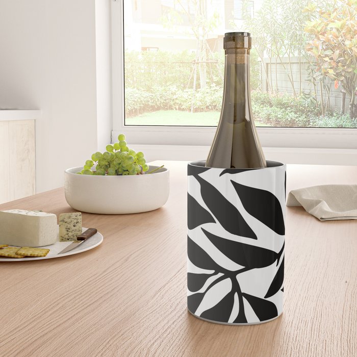 Bold Black White Botanical Leaf Silhouettes Wine Chiller Gallery Image 4