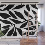 Bold Black White Botanical Leaf Silhouettes Wall Mural Gallery Image 1