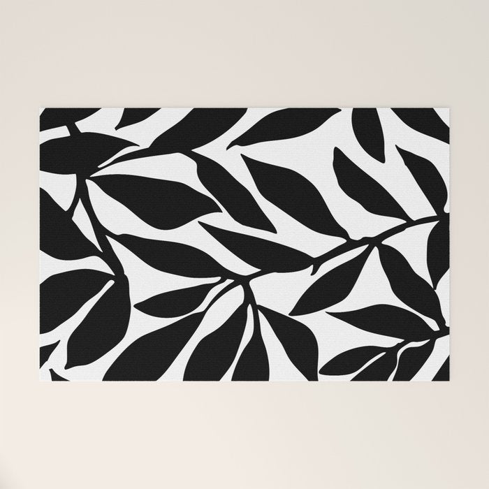 Bold Black White Botanical Leaf Silhouettes Welcome Mat Gallery Image 1