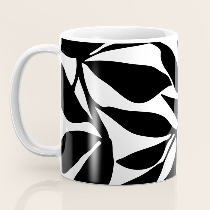 Bold Black White Botanical Leaf Silhouettes Coffee Mug Gallery Image 3