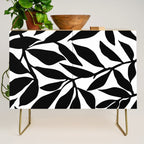 Bold Black White Botanical Leaf Silhouettes Credenza Gallery Image 1