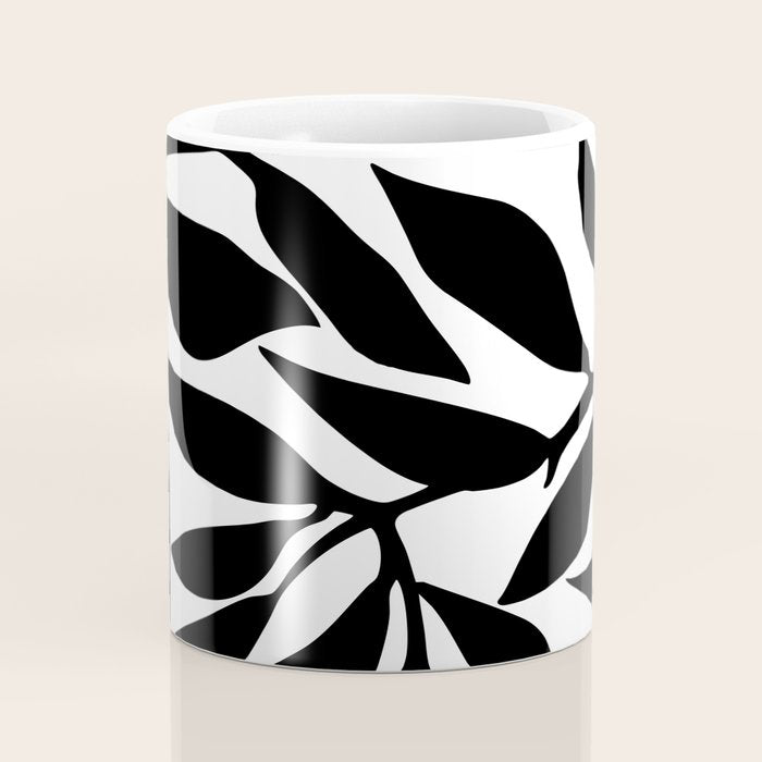 Bold Black White Botanical Leaf Silhouettes Coffee Mug Gallery Image 4