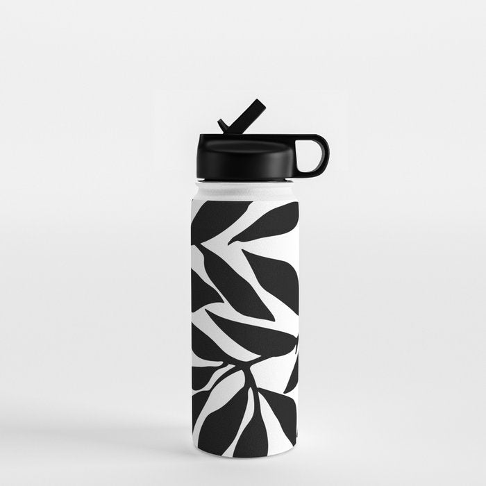 Bold Black White Botanical Leaf Silhouettes Water Bottle Gallery Image 1