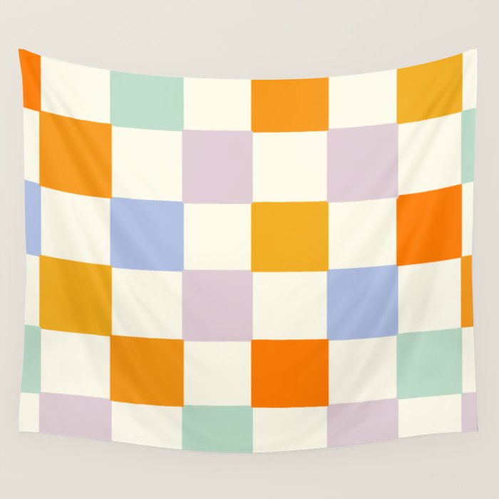 Rainbow Check Pattern Wall Tapestry Gallery Image 4