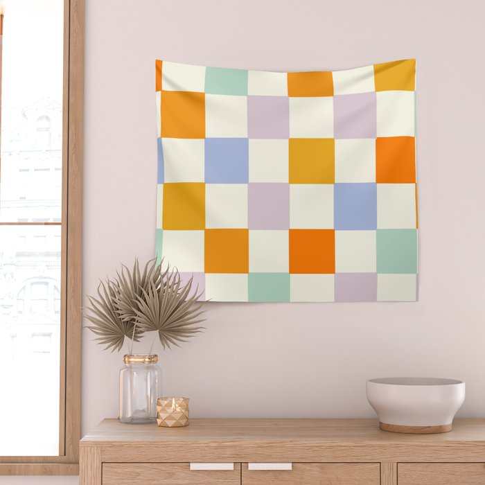 Rainbow Check Pattern Wall Tapestry Gallery Image 2