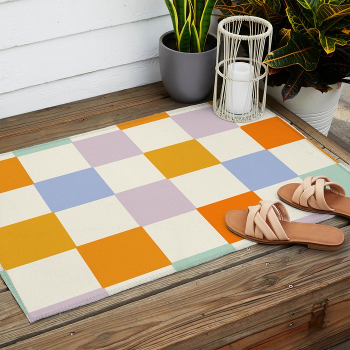Rainbow Check Pattern Outdoor Rug Gallery Image 2