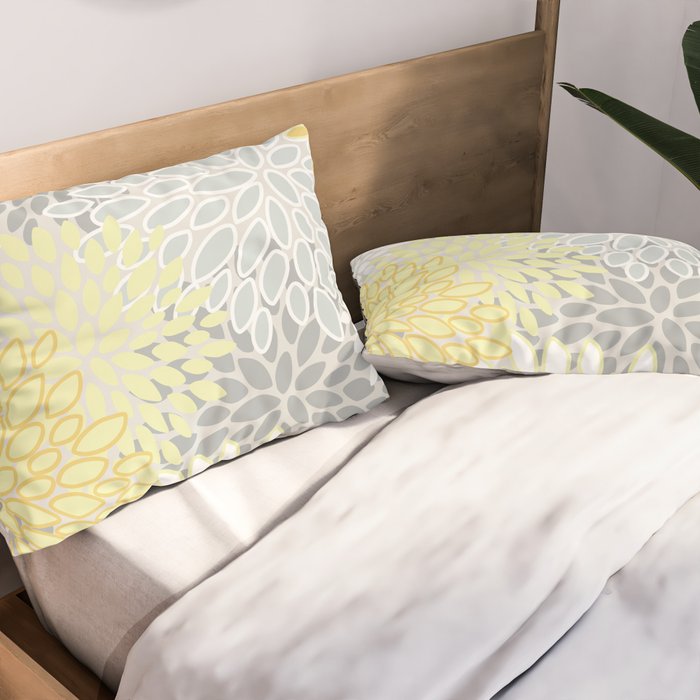 Floral Prints, Soft, Yellow and Gray, Modern Print Art Pillow Sham Gallery Image 2