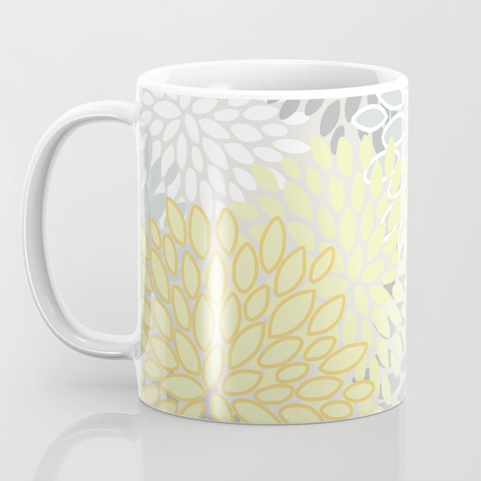 Floral Prints, Soft, Yellow and Gray, Modern Print Art Coffee Mug Gallery Image 3