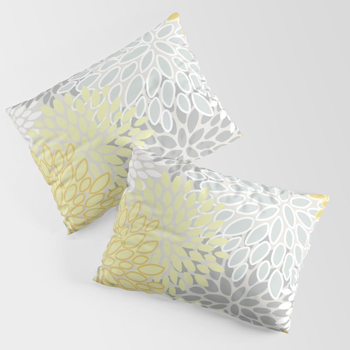Floral Prints, Soft, Yellow and Gray, Modern Print Art Pillow Sham Gallery Image 3