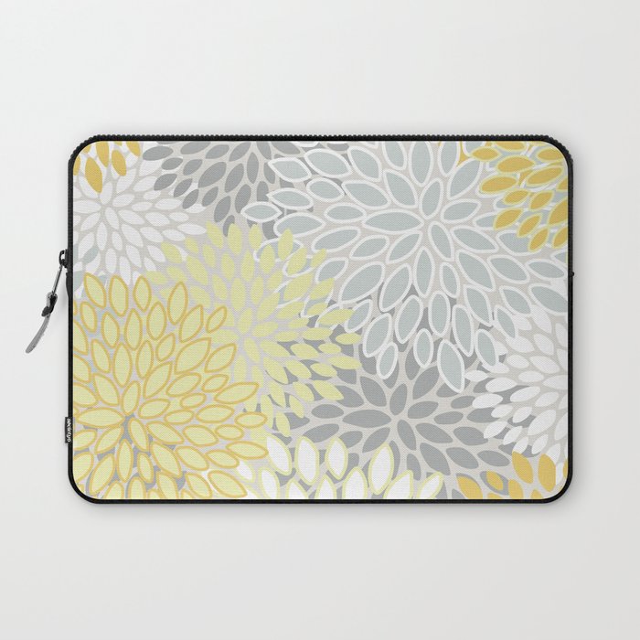 Floral Prints, Soft, Yellow and Gray, Modern Print Art Laptop Sleeve Gallery Image 1