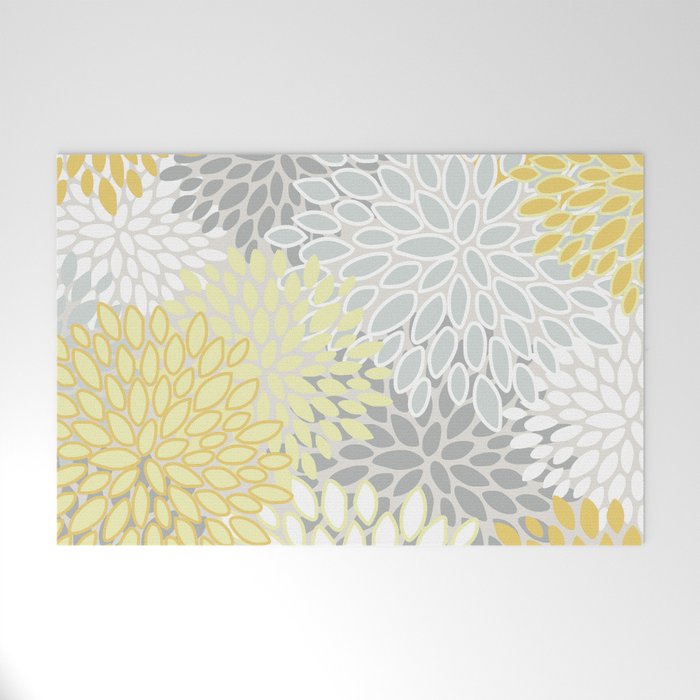 Floral Prints, Soft, Yellow and Gray, Modern Print Art Welcome Mat Gallery Image 1