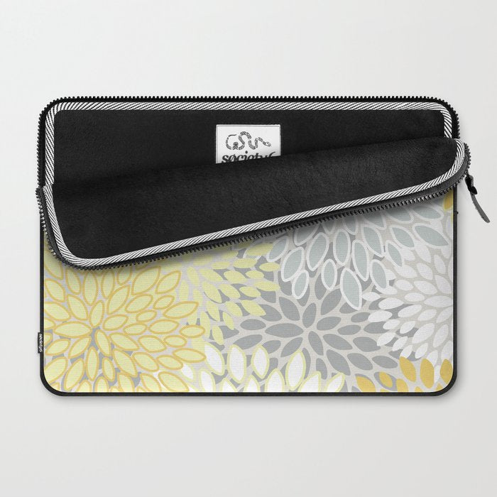 Floral Prints, Soft, Yellow and Gray, Modern Print Art Laptop Sleeve Gallery Image 2