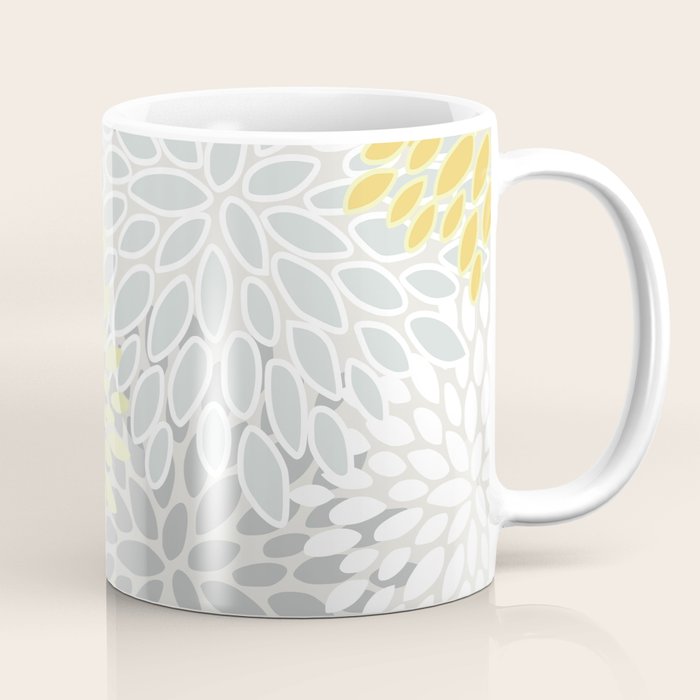 Floral Prints, Soft, Yellow and Gray, Modern Print Art Coffee Mug Gallery Image 1