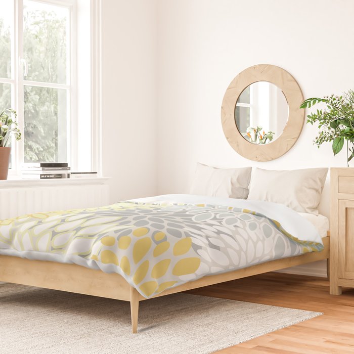 Floral Prints, Soft, Yellow and Gray, Modern Print Art Duvet Cover Gallery Image 2