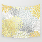 Floral Prints, Soft, Yellow and Gray, Modern Print Art Wall Tapestry Gallery Image 4