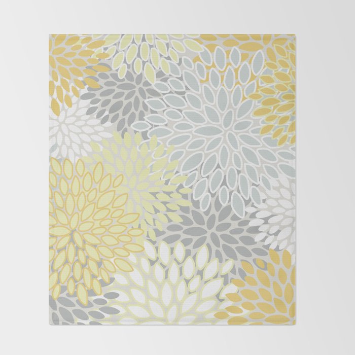 Floral Prints, Soft, Yellow and Gray, Modern Print Art Throw Blanket Gallery Image 2