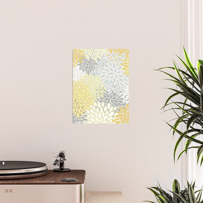 Floral Prints, Soft, Yellow and Gray, Modern Print Art Poster Gallery Image 2