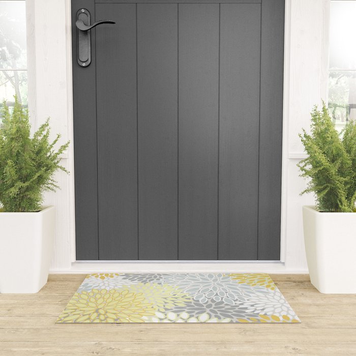 Floral Prints, Soft, Yellow and Gray, Modern Print Art Welcome Mat Gallery Image 3