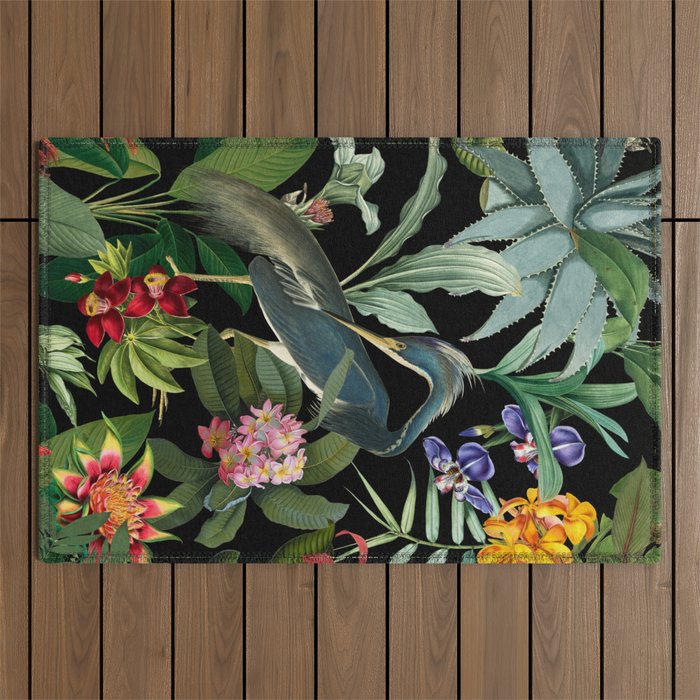 Vintage & Shabby Chic - Midnight Tropical Garden Blue Heron Outdoor Rug Gallery Image 1