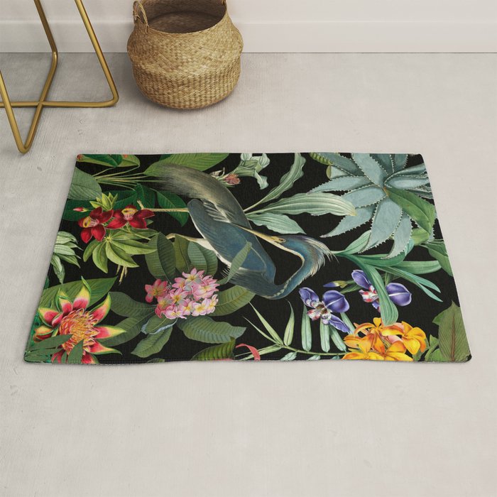Vintage & Shabby Chic - Midnight Tropical Garden Blue Heron Rug Gallery Image 1