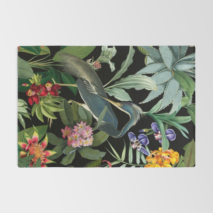 Vintage & Shabby Chic - Midnight Tropical Garden Blue Heron Rug Gallery Image 2