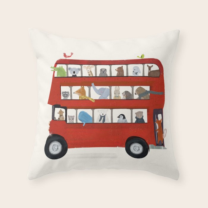 the big little red bus Throw Pillow Gallery Image 6