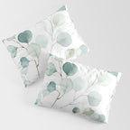 Watercolor Eucalyptus branches, botanical art, green blue leaves Pillow Sham Gallery Image 3