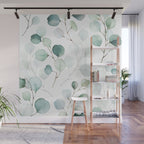 Watercolor Eucalyptus branches, botanical art, green blue leaves Wall Mural Gallery Image 1