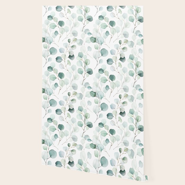 Watercolor Eucalyptus branches, botanical art, green blue leaves Wallpaper Gallery Image 2