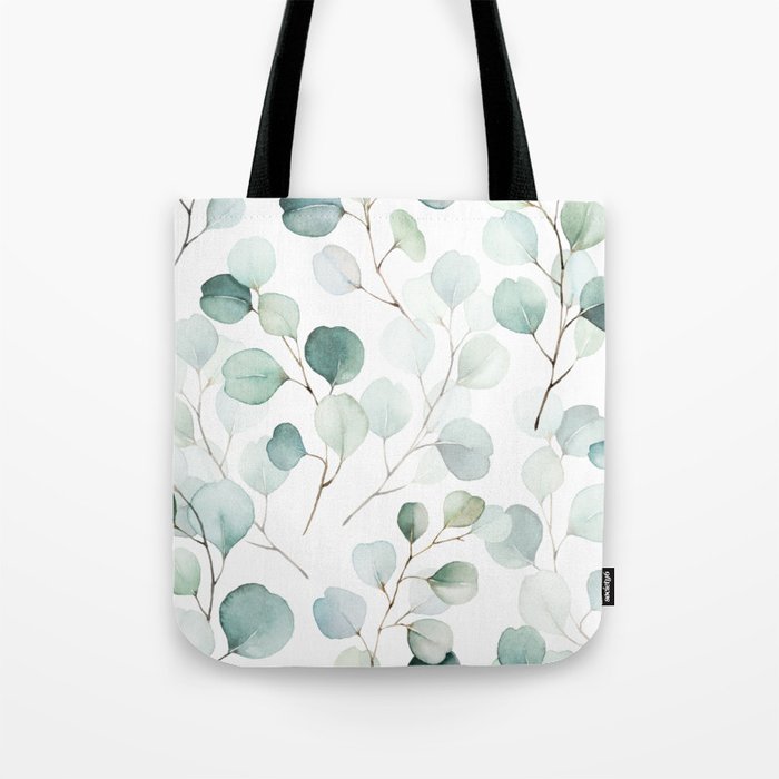 Watercolor Eucalyptus branches, botanical art, green blue leaves Tote Bag Gallery Image 1