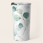 Watercolor Eucalyptus branches, botanical art, green blue leaves Travel Mug Gallery Image 3