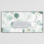 Watercolor Eucalyptus branches, botanical art, green blue leaves Desk Mat Gallery Image 1