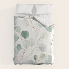 Watercolor Eucalyptus branches, botanical art, green blue leaves Comforter Gallery Image 6