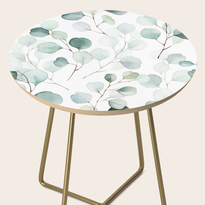 Watercolor Eucalyptus branches, botanical art, green blue leaves Side Table Gallery Image 2